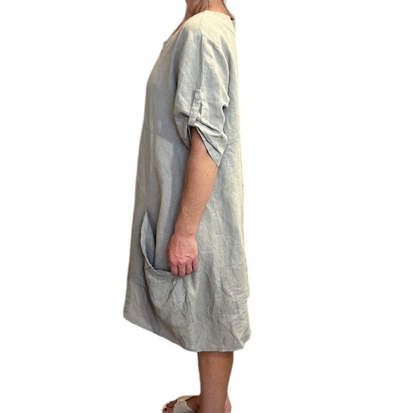 VASNA Italian LINEN Lagenlook Oversized POCKETS Utility Dress Khaki/Taupe M - Picture 5 of 12